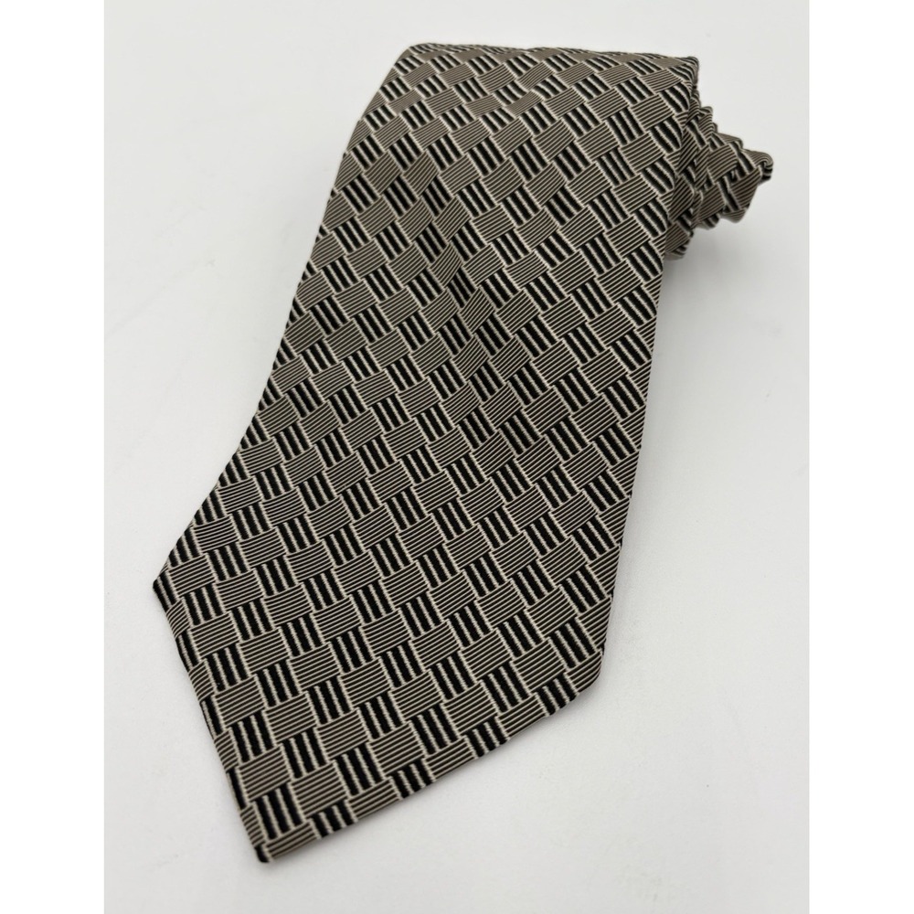 RALPH LAUREN POLO Tie 100% Silk Blue Label Mens 1 Luxury Geometric Black EUC